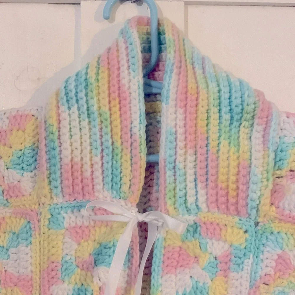 OOAK Hand-crafted infant sleep sack in pastel granny squares